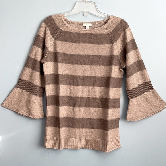 NEW J.Jill Gray Metallic Linen-blend Knit Bell Sleeves Top US XS - Picture 2 of 6